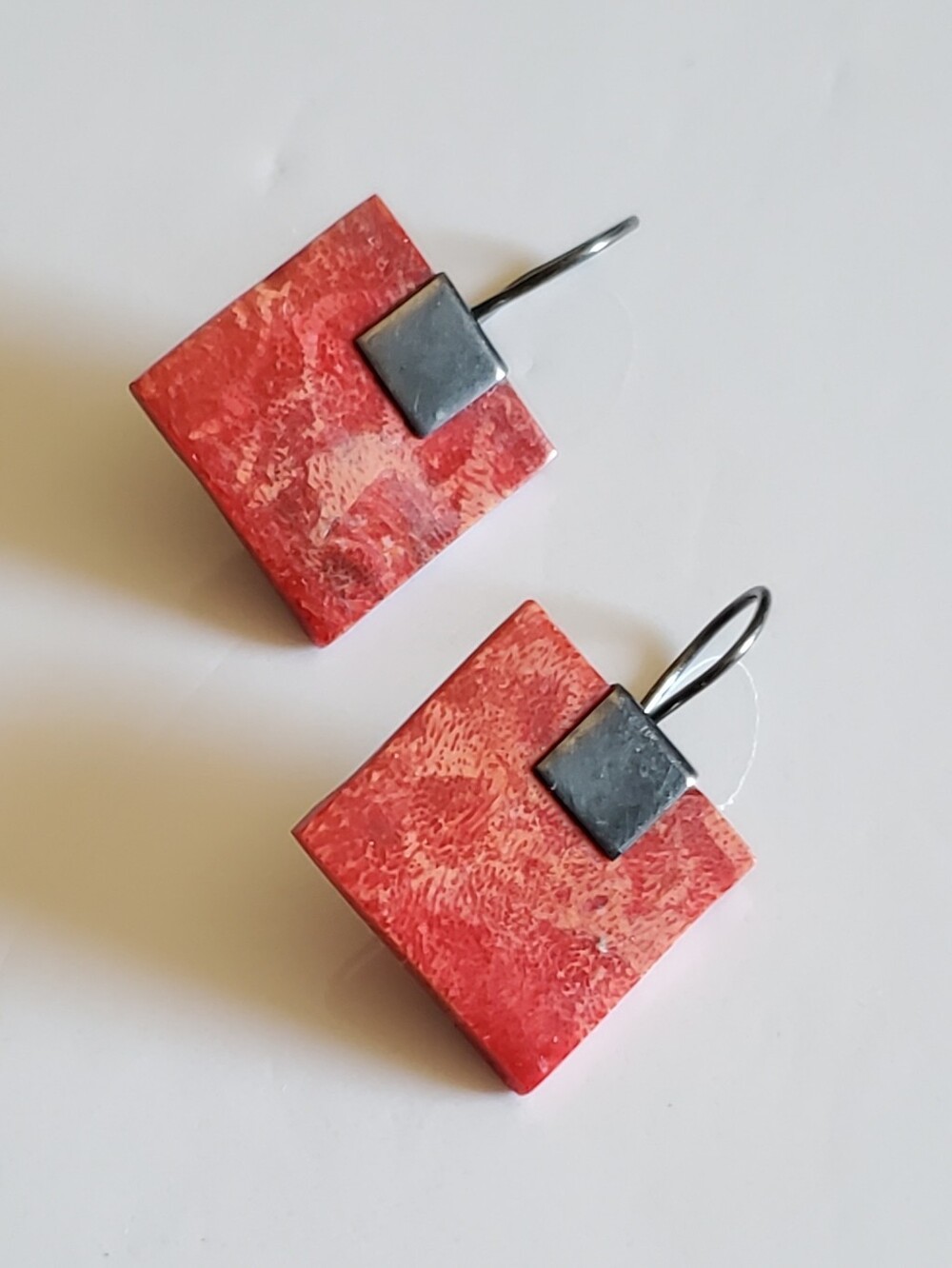 Antique Gun Metal 925 Coral Earrings